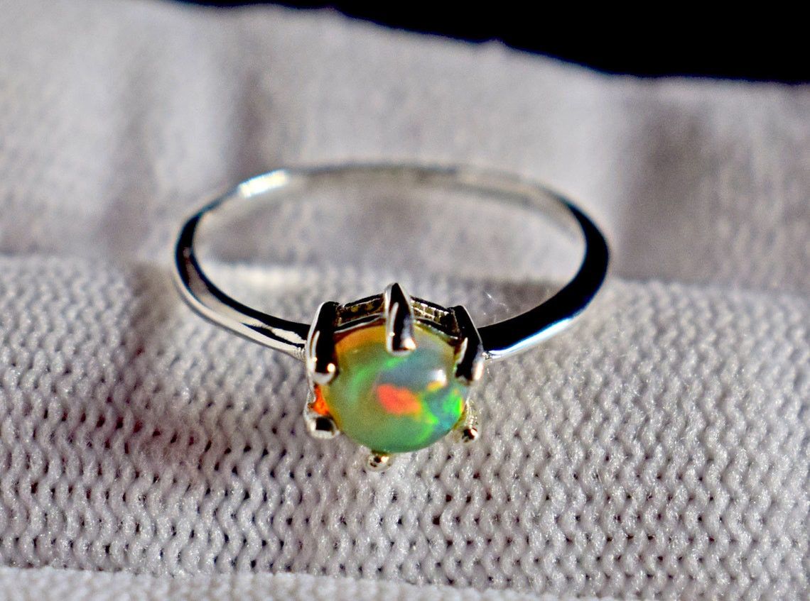 Handmade Ethiopian Opal Ring: Round Gemstone, 925 Sterling Silver Size ONE SIZE - 3 Thumbnail
