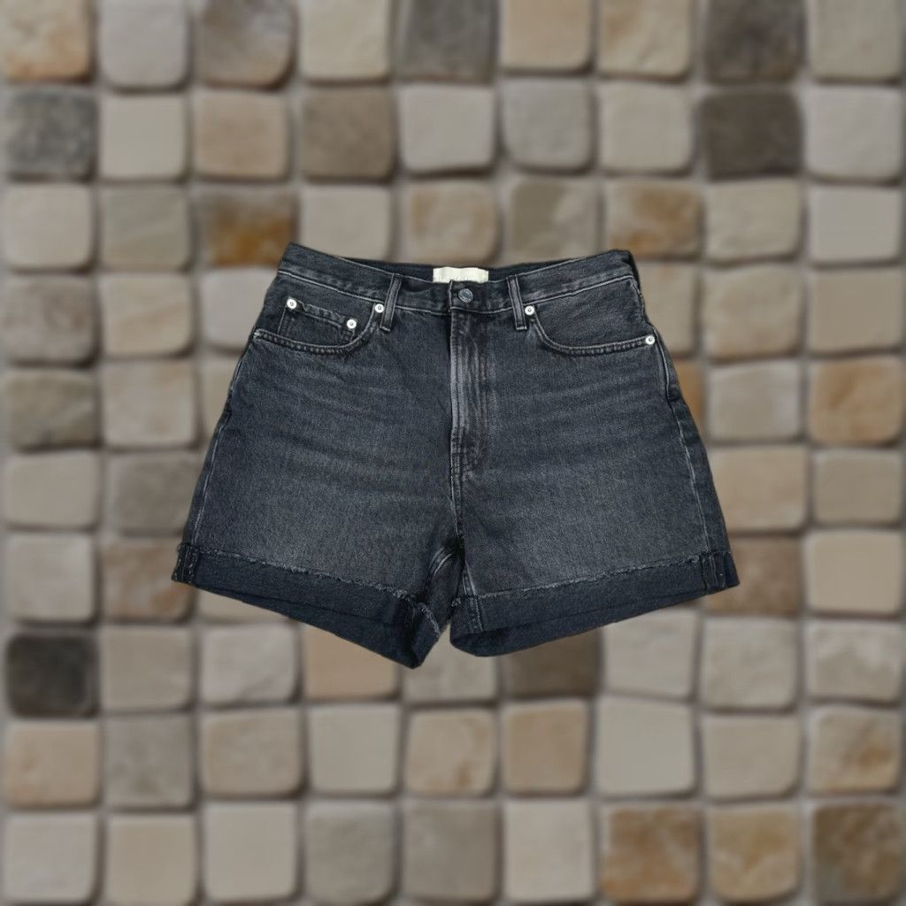 Everlane Evereve Shorts Womens 28 Black Cut Off Denim Logo Mid Rise Cuffed Hem Size 28" / US 6 / IT 42 - 1 Thumbnail