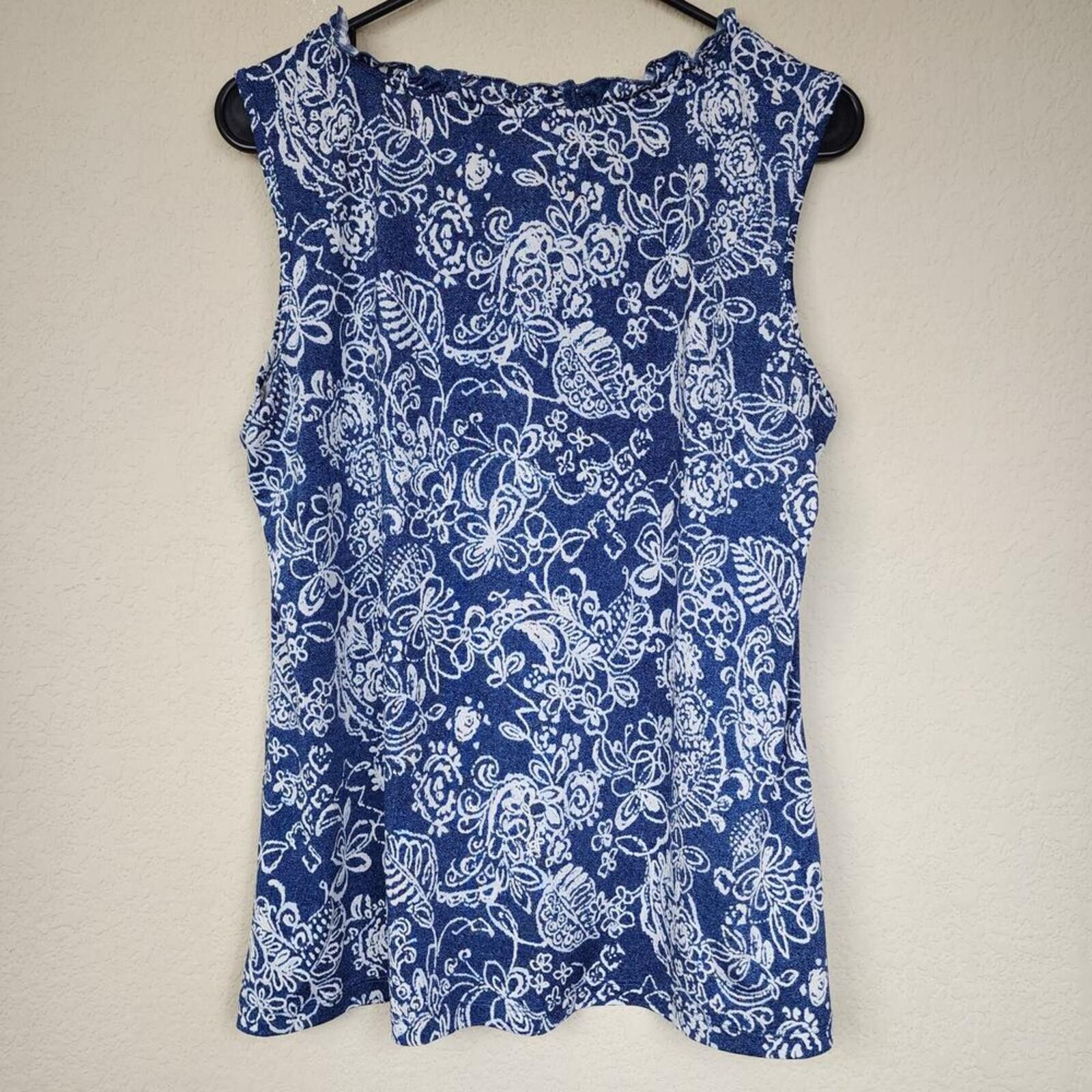 Other Large Blue White Boho Paisley Floral Tank Top Blouse Size L / US 10 / IT 46 - 4 Thumbnail