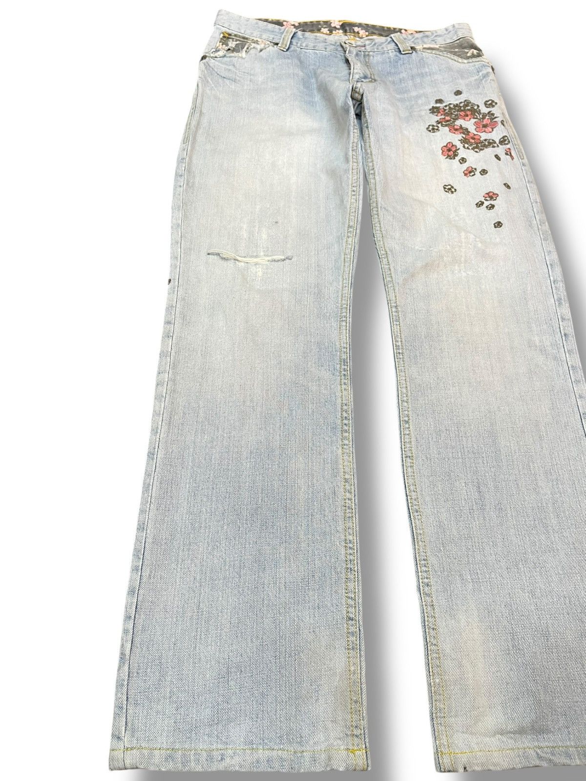 Beauty Beast × Japanese Brand Vintage Namitsu Faded Flower Embroidery Sukajan style Denim Size US 32 / EU 48 - 5 Thumbnail