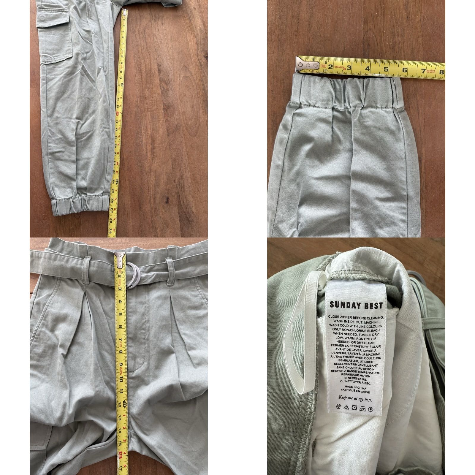 Vintage Sunday Best Cargo Pants Womens Size 6 Sage Green Belted Twill Cotton High Rise Regular Tapered 90s Bohemian City Grunge Hip Hop Y2K Style pants Size 28" / US 6 / IT 42 - 8 Thumbnail