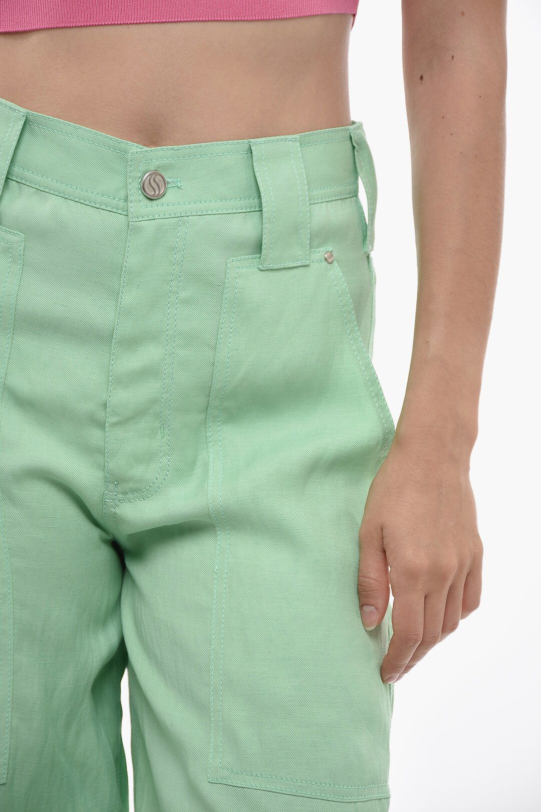 Stella McCartney og1mm0824 Fit Flax Blend Cargo Pant in Green Size 26" / US 2 / IT 38 - 3 Thumbnail
