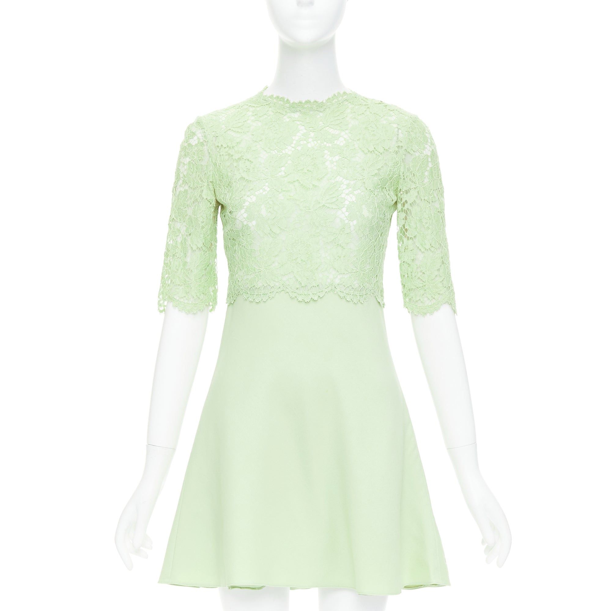 Valentino VALENTINO light green cotton blend lace bodice A line dress IT38 XS Size XS / US 0-2 / IT 36-38 - 1 Thumbnail
