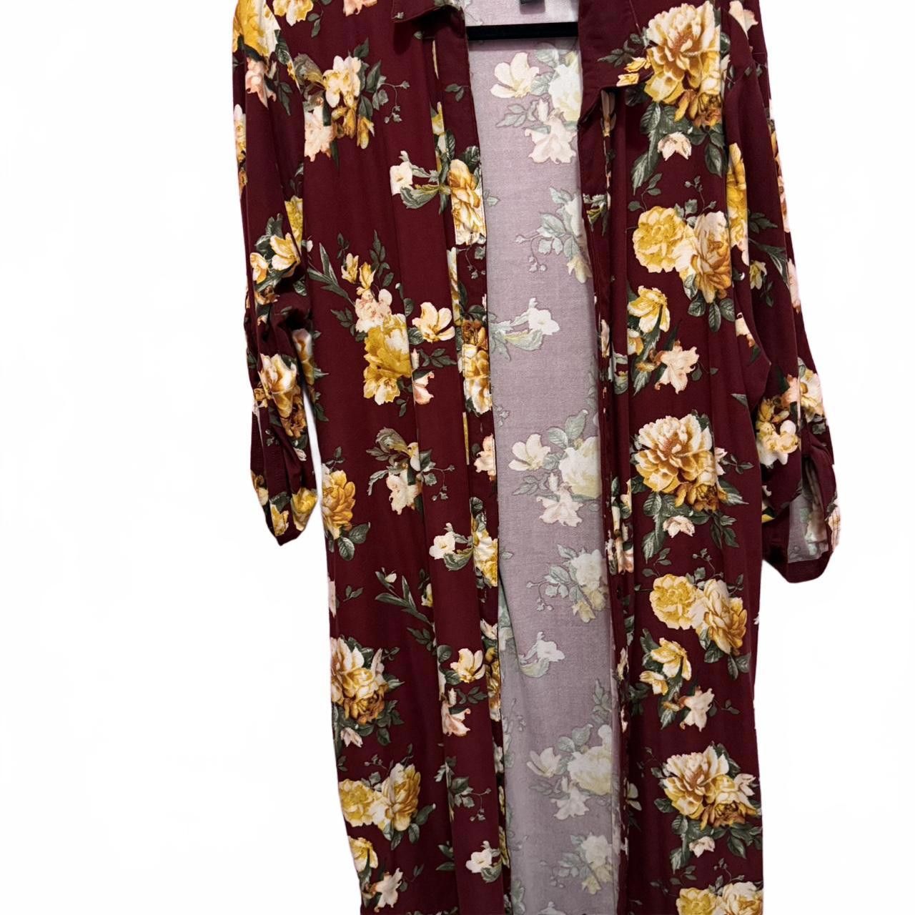 Designer Floral Print Burgundy Button up Size 3XL / US 20-22 - 1 Thumbnail