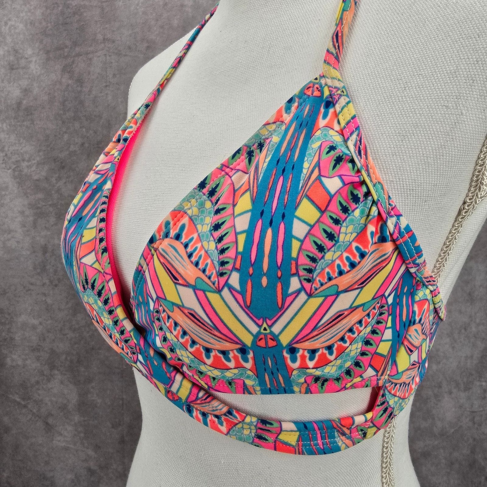 Other Urban Sea Pink Print String Tie Bikini Top Swimwear Medium Size ONE SIZE - 4 Thumbnail
