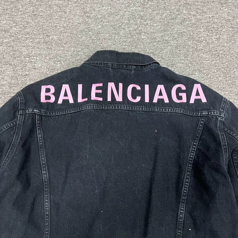 Balenciaga Balenciaga Back Embroidered Black and Pink Denim Jacket Size XS / US 0-2 / IT 36-38 - 4 Thumbnail