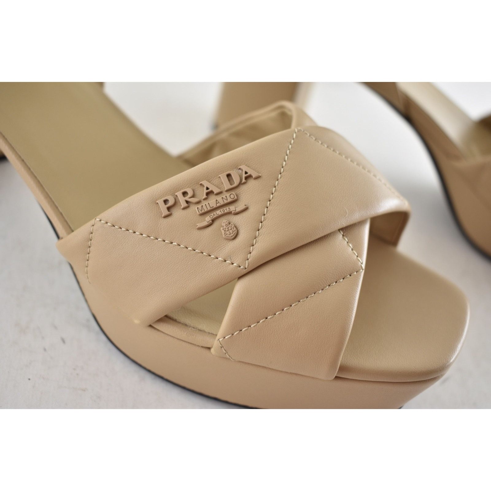 Prada Prada 65mm Nude Beige Quilted Leather Platform Sandal 41 Size US 11 / IT 41 - 6 Thumbnail