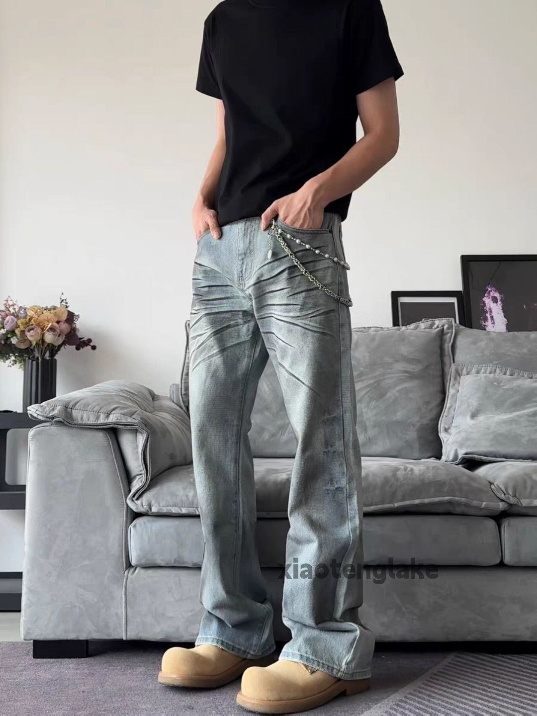 Jean × Vintage washed faded punk grunge stain yuppie flared jeans Size US 32 / EU 48 - 2 Thumbnail