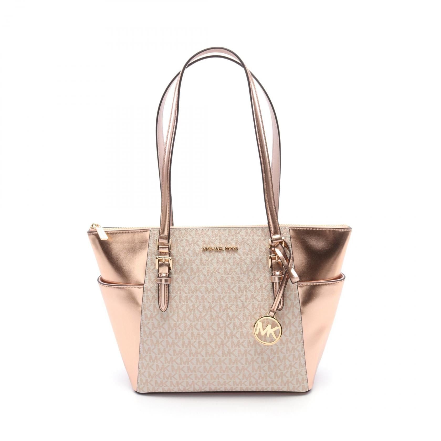 Michael Kors Michael Kors Charlotte Handbag Tote Bag Coated Canvas Leather Gold White Size ONE SIZE - 1 Thumbnail
