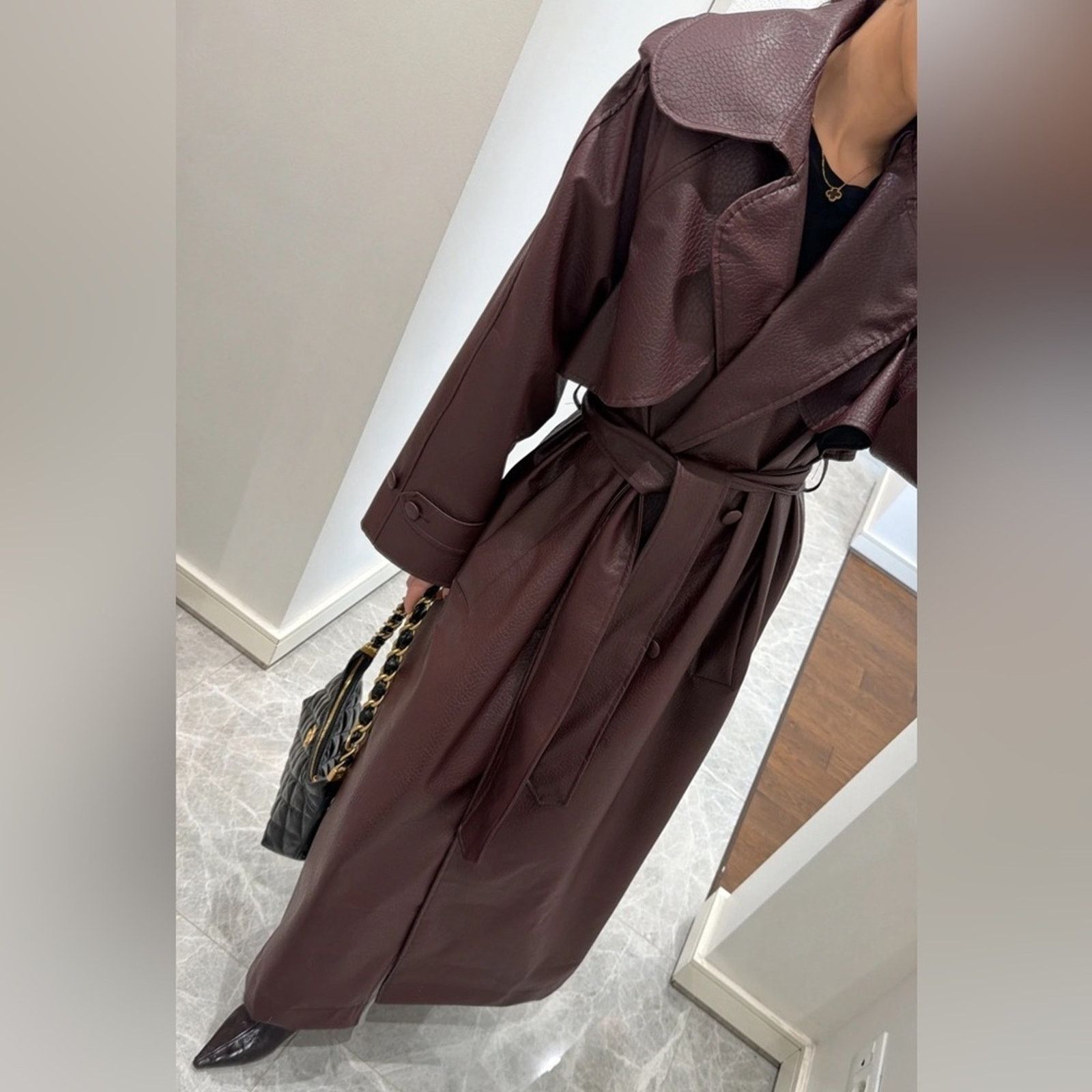 Other Elegant Burgundy Women's Trench Coat Size ONE SIZE - 4 Thumbnail