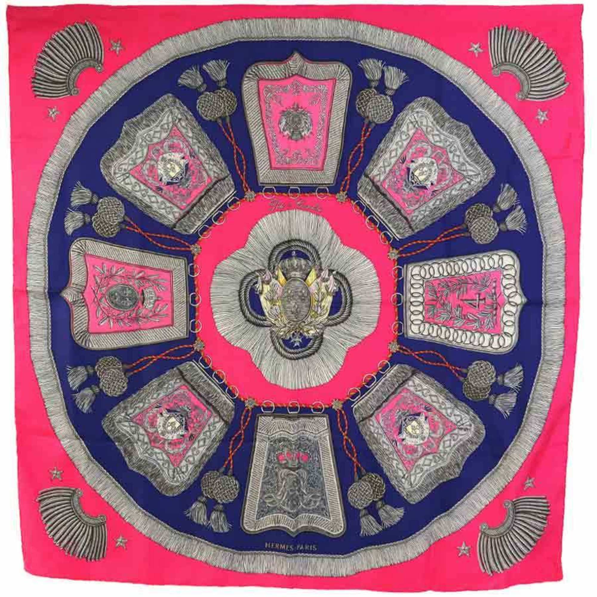 image of Hermes Scarf Muffler Carre 90 Poste Et Cavalerie Silk Pink/multicolor Women's in Black