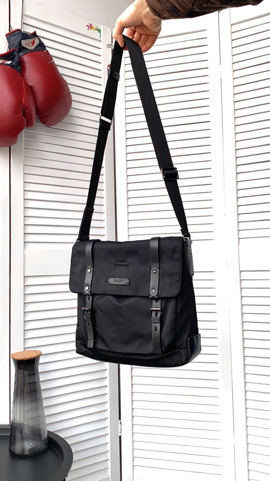 Joop Leather Nylon Cross Body Messenger Lace Bag in Black, Men's