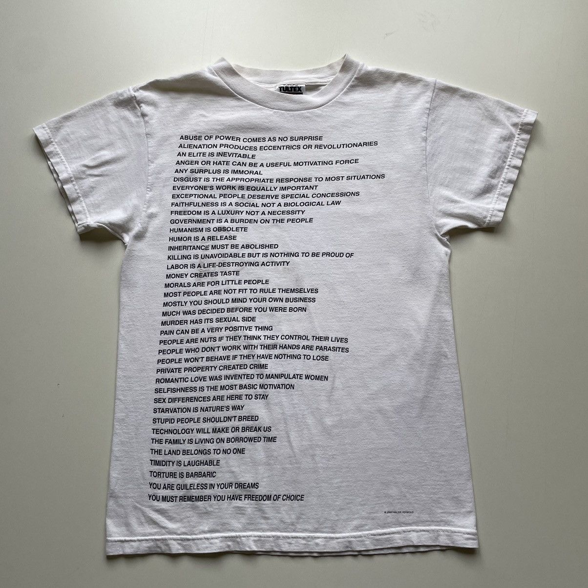 image of Vintage 90's Jenny Holzer Truisms Art Graphic T Shirt Small in White, Men's