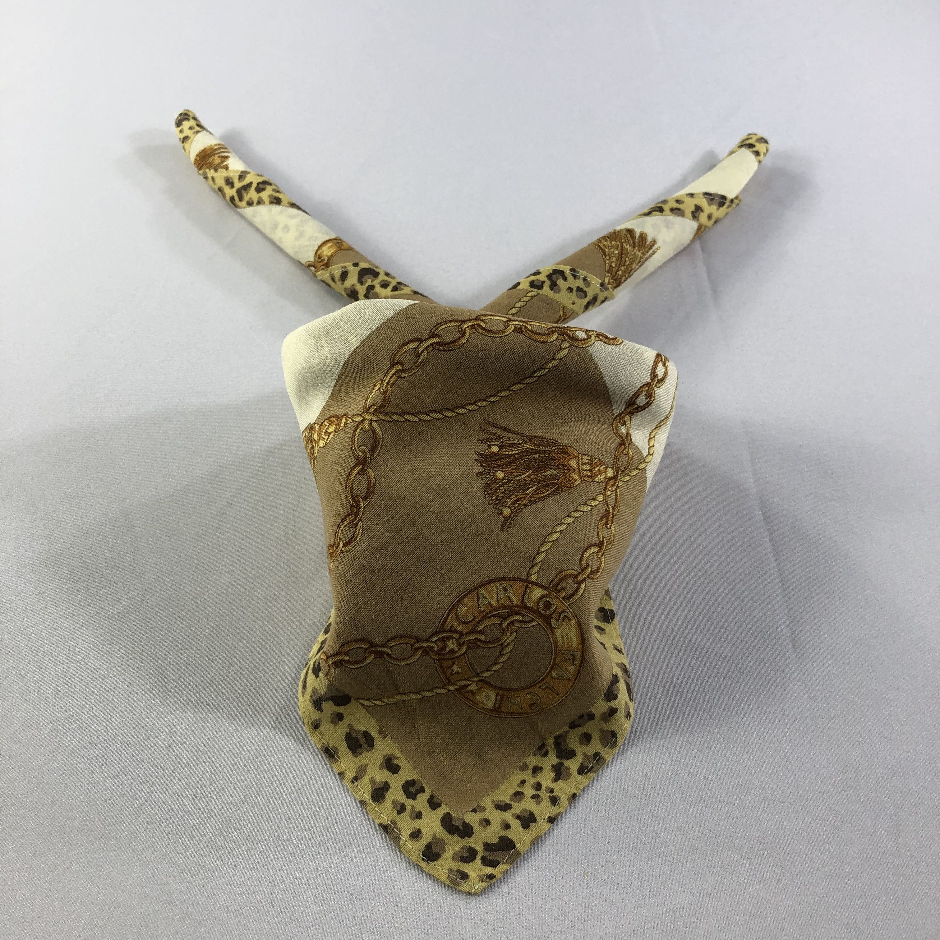 image of Vintage Carlos Falchi Gold Chains Handkerchief Bandana H1877, Men's