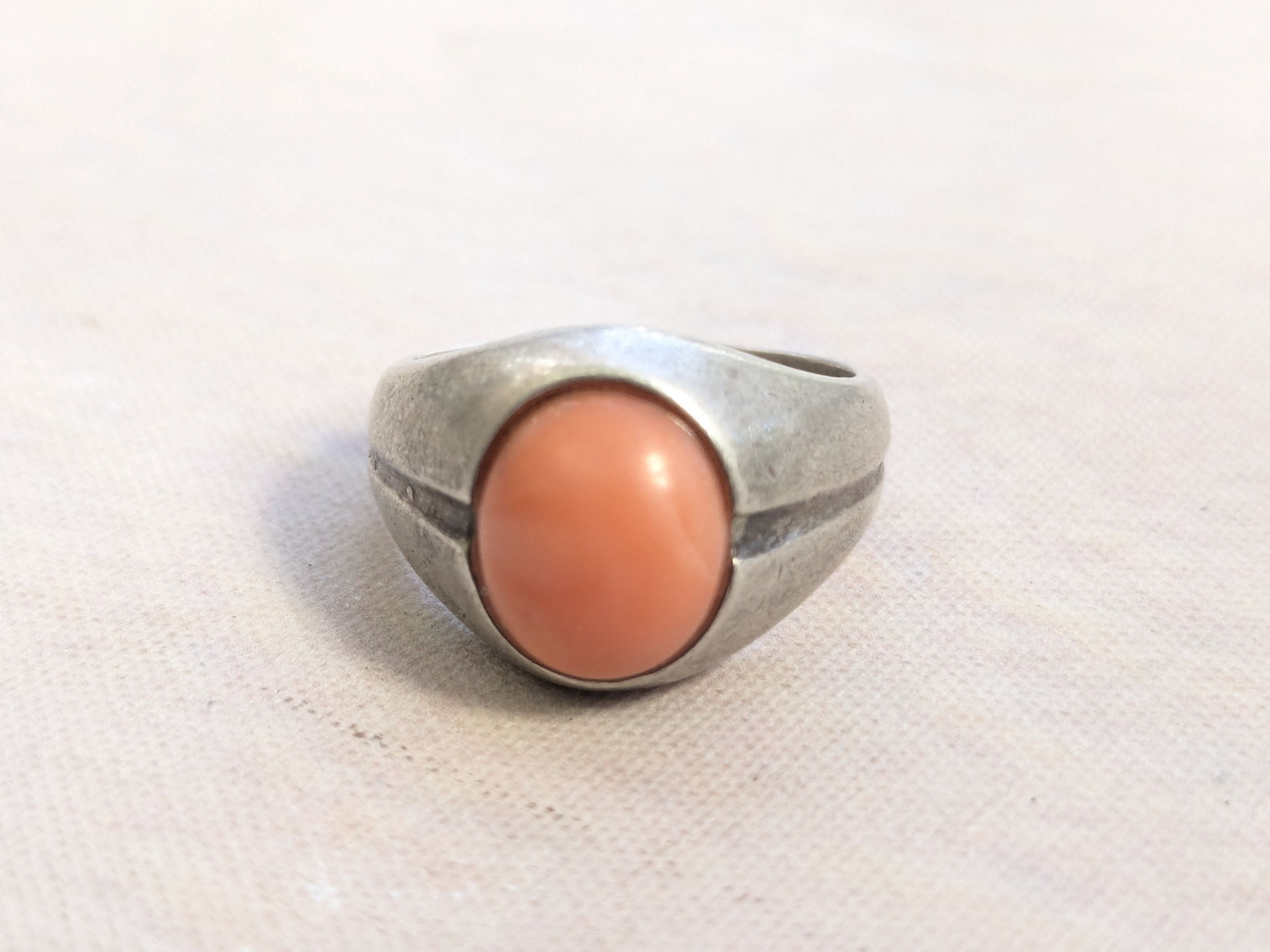Jewelry Vintage Sterling Silver Ring Pink Coral 8.5 Oval Cabochon Size ONE SIZE - 3 Thumbnail