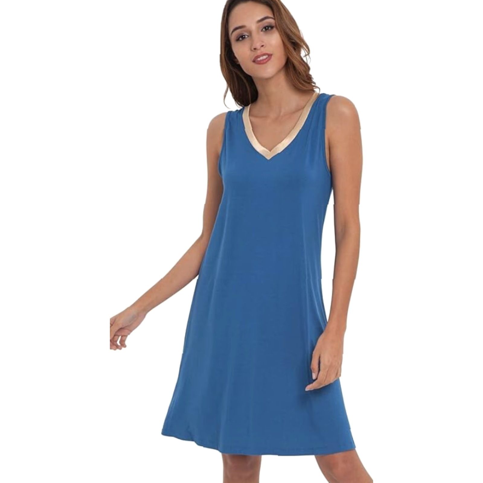 Vintage GYS Womens Bamboo Nightgown Nightdress Sleeveless V-Neck Light Sleepwear Medium Prussian Blue Women Size M / US 6-8 / IT 42-44 - 2 Thumbnail