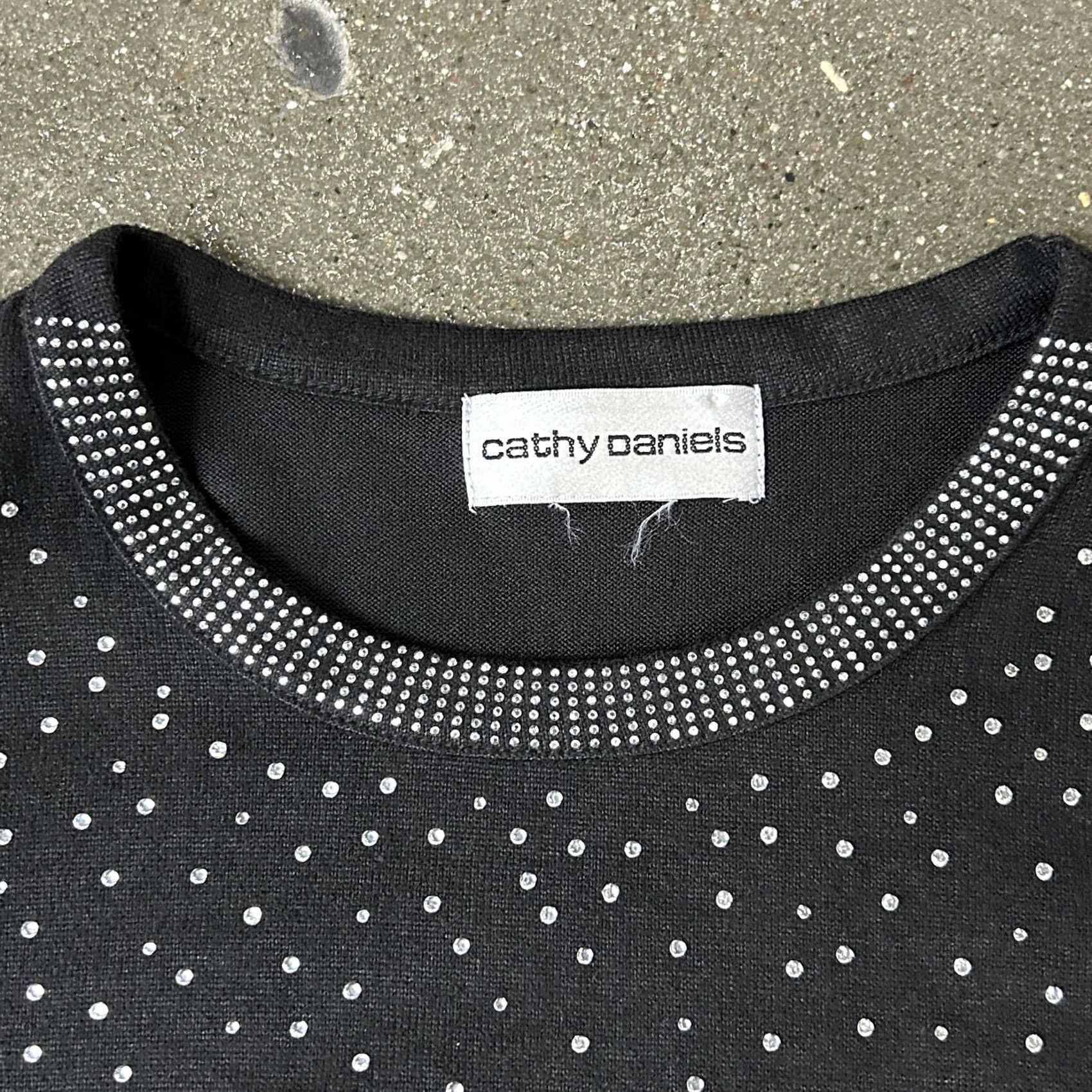 Vintage Cathy Daniels Shirt Womens Medium Black Rhinestone Polka Dot 3/4 Sleeve Jersey Size M / US 6-8 / IT 42-44 - 3 Thumbnail
