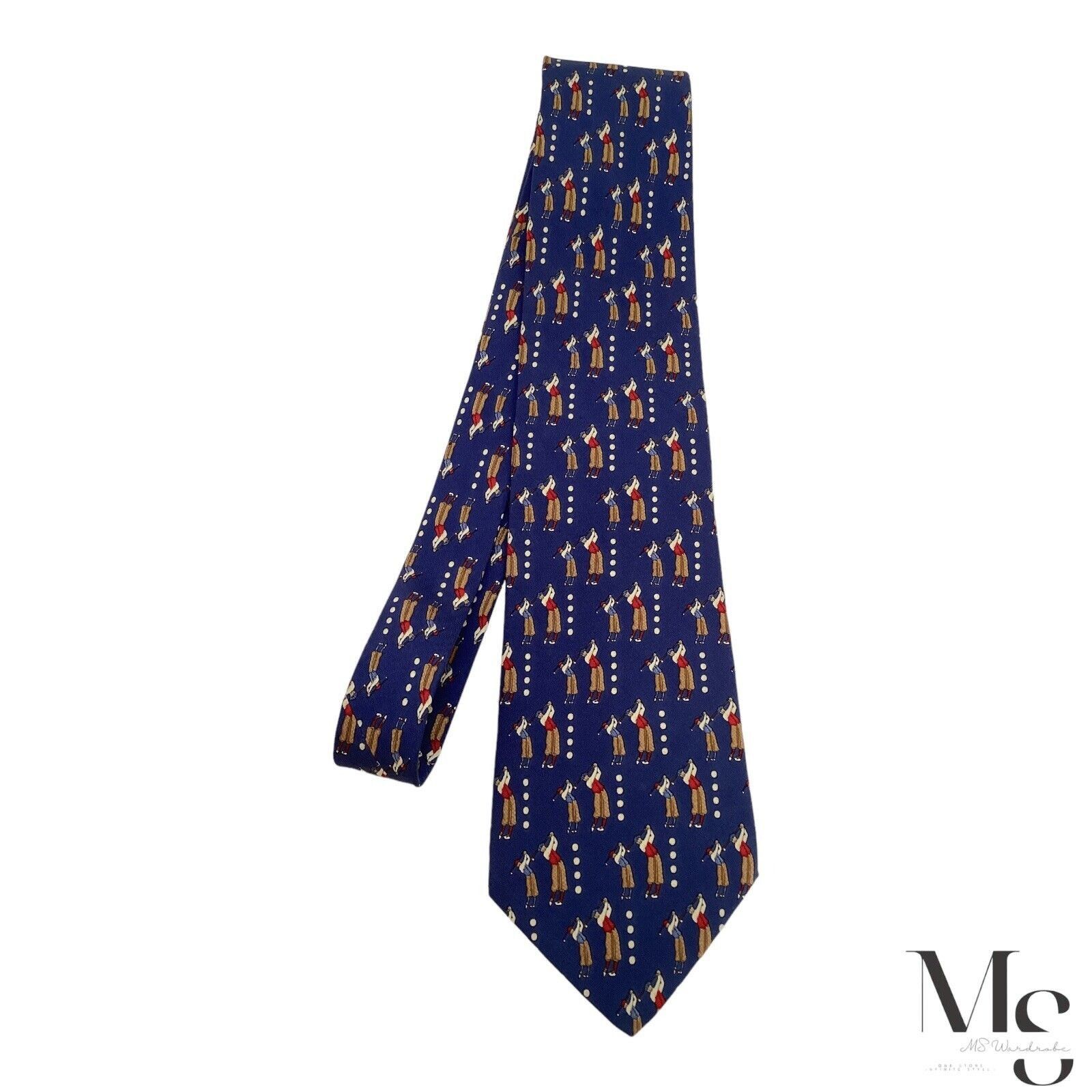 Salvatore Ferragamo Salvatore Ferragamo Blue Golfers Print Silk Tie Made In Ital Size ONE SIZE - 7 Thumbnail