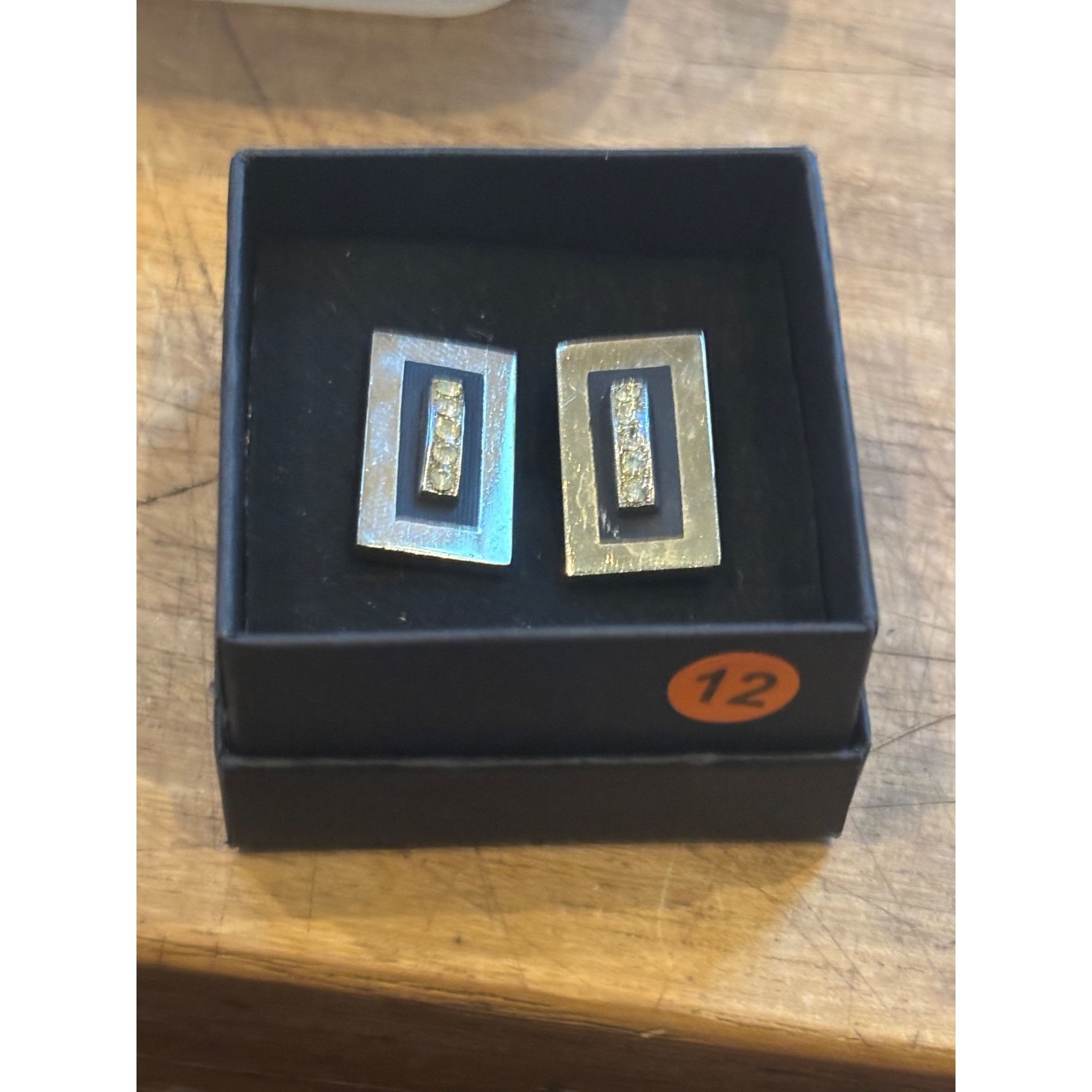 Other Vintage Gold-Tone Rectangular Cufflinks With Rhinestone & Bl Size 40 - 5 Thumbnail