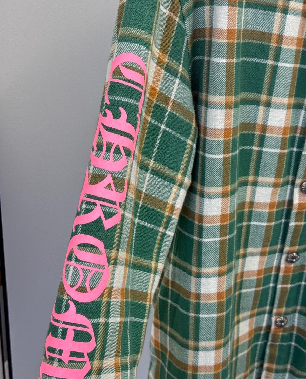 Chrome Hearts Pink letter sleeve green lined flannel jacket Size US S / EU 44-46 / 1 - 4 Thumbnail