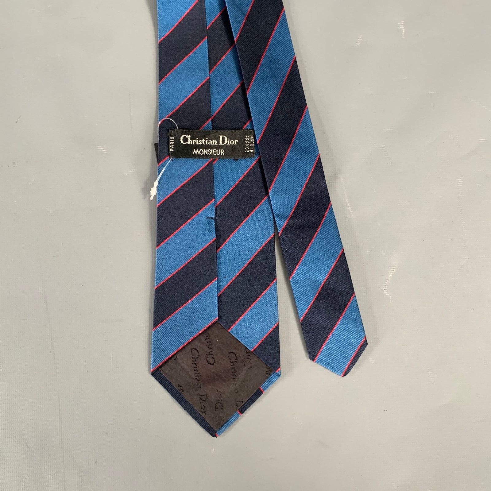 Dior CHRISTIAN DIOR Navy Red Stripe Silk Tie Size ONE SIZE - 2 Thumbnail