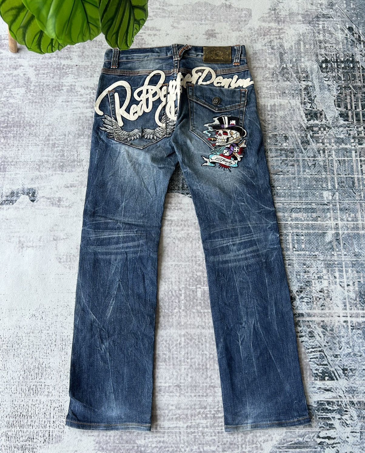 image of Ed Hardy Skull Embroidery Jeans in Denim, Women's (Size 30)