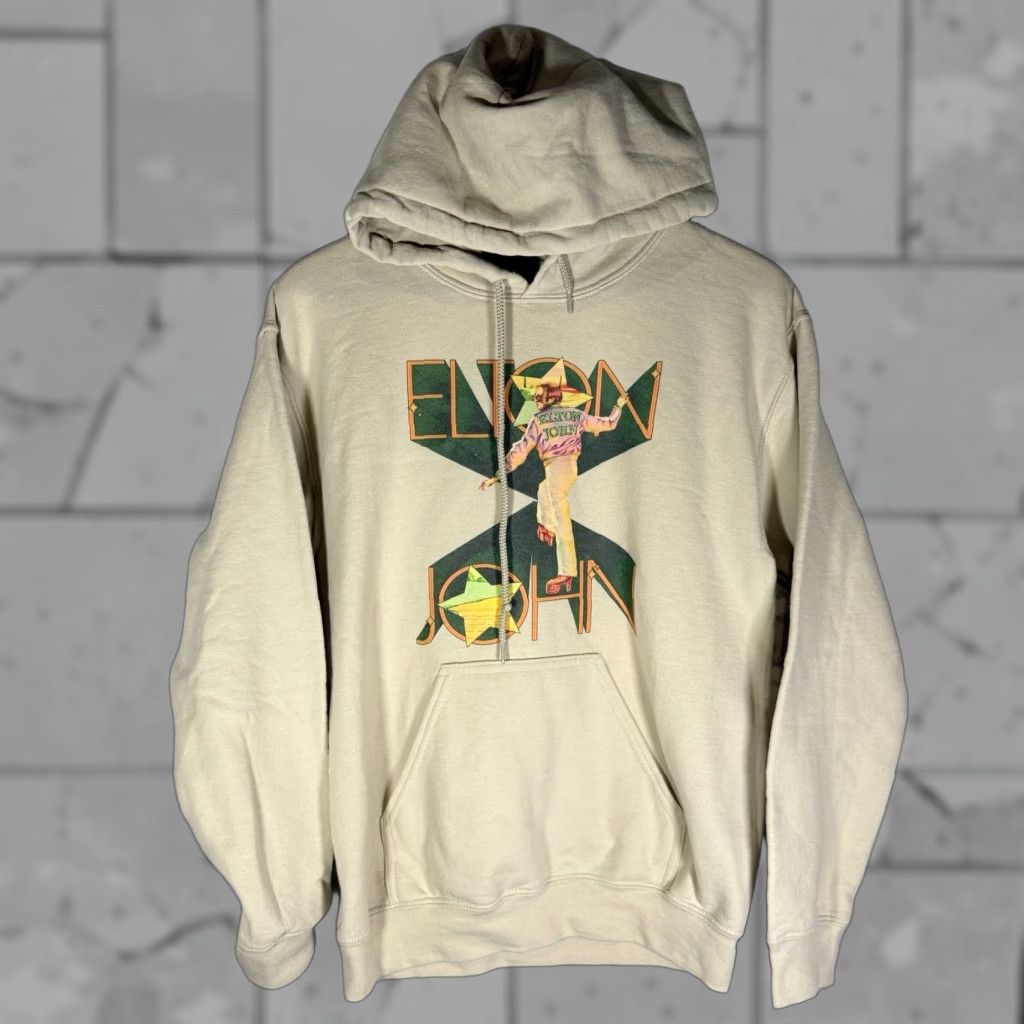 Vintage Elton John Farewell Tour Beige Drawstring Hooded Pullover Mens Size S Size US S / EU 44-46 / 1 - 1 Thumbnail