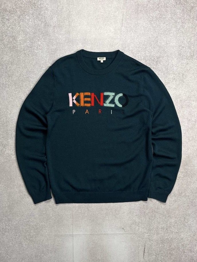 Vintage Kenzo Mohair Knit Big Logo Sweater Rare L