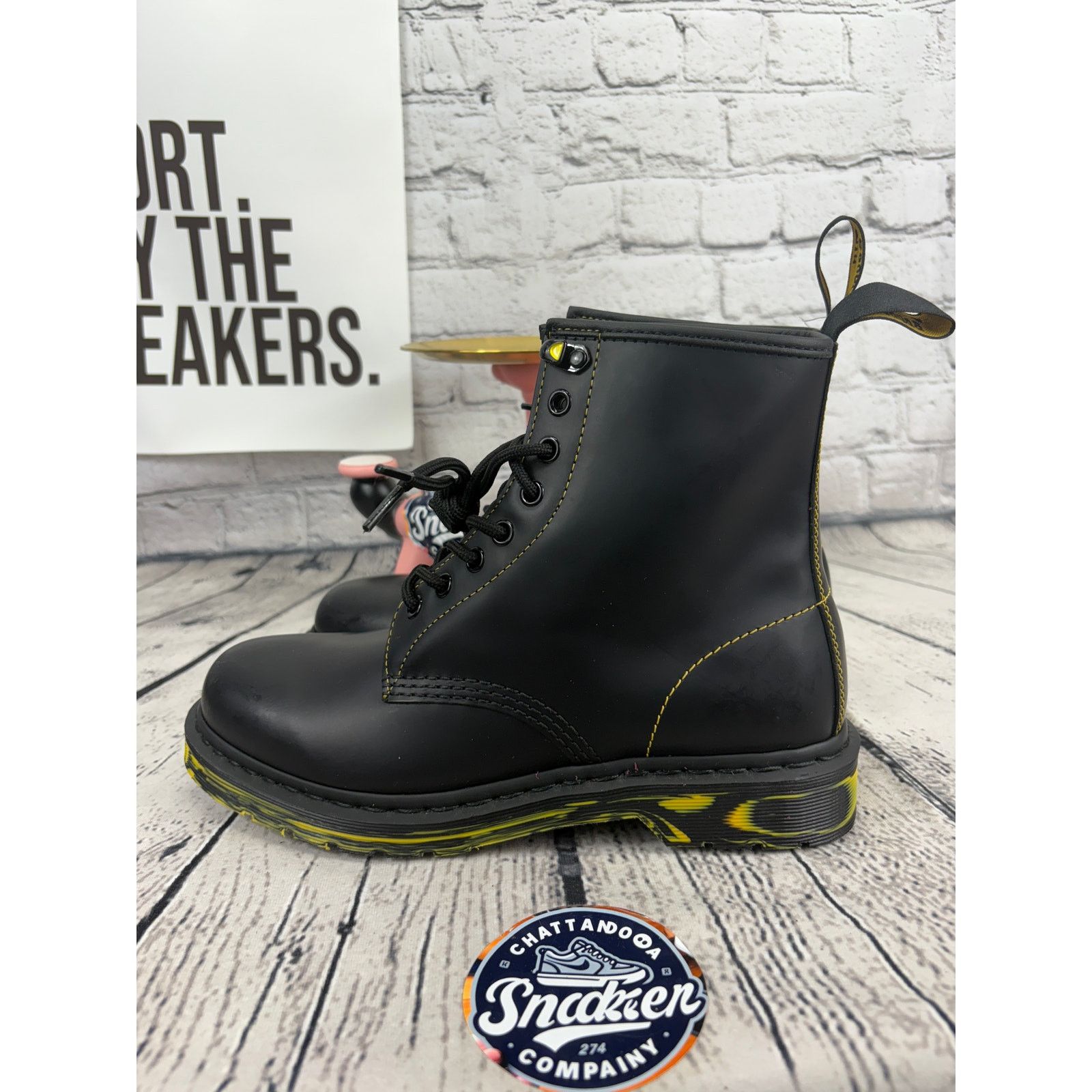 Dr. Martens Dr Martens 1460 Combat Boots Womens Size 9 Black Yellow Size US 9 / IT 39 - 3 Thumbnail