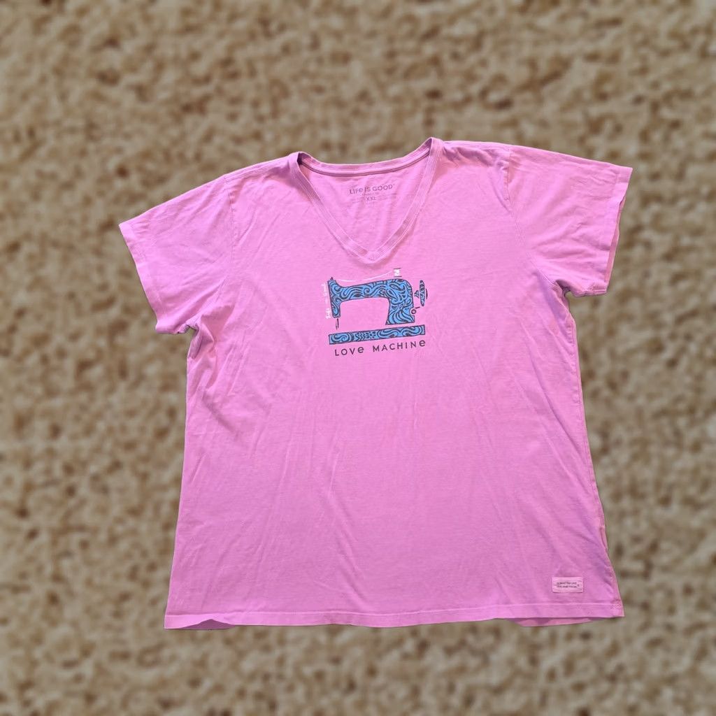 Life is Good Life is Good T-Shirt Womens XXL Pink V-Neck Short Sleeve Casual Tee 100% Cotton Lightweight Size XXL / US 16-18 / IT 52-54 - 1 Thumbnail