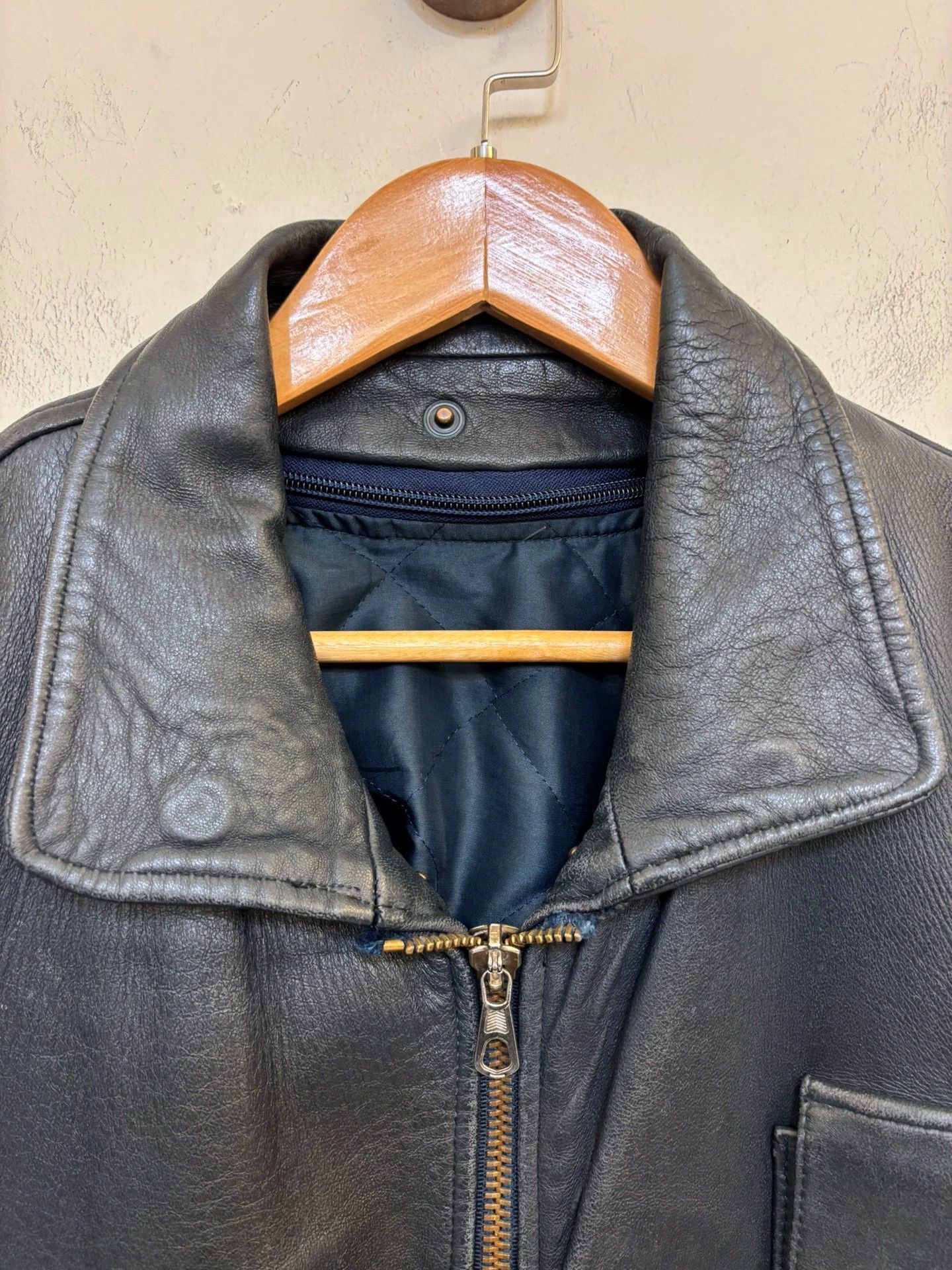 Vintage Vintage 80s French Pilot Calfskin Leather - Midnight Blue Size US XL / EU 56 / 4 - 2 Thumbnail