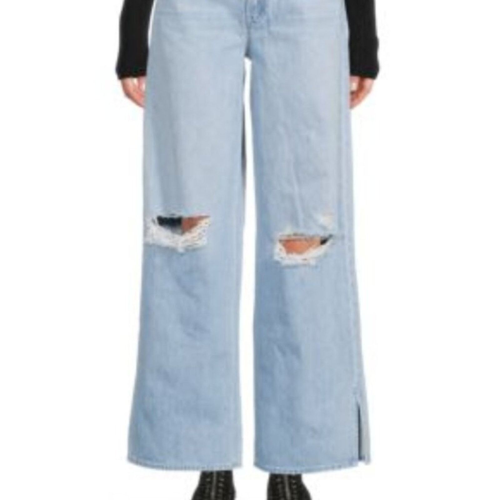 MOTHER Mother The Fun Dip Puddle Slice Distressed Jeans size 12 Size 33" - 2 Thumbnail