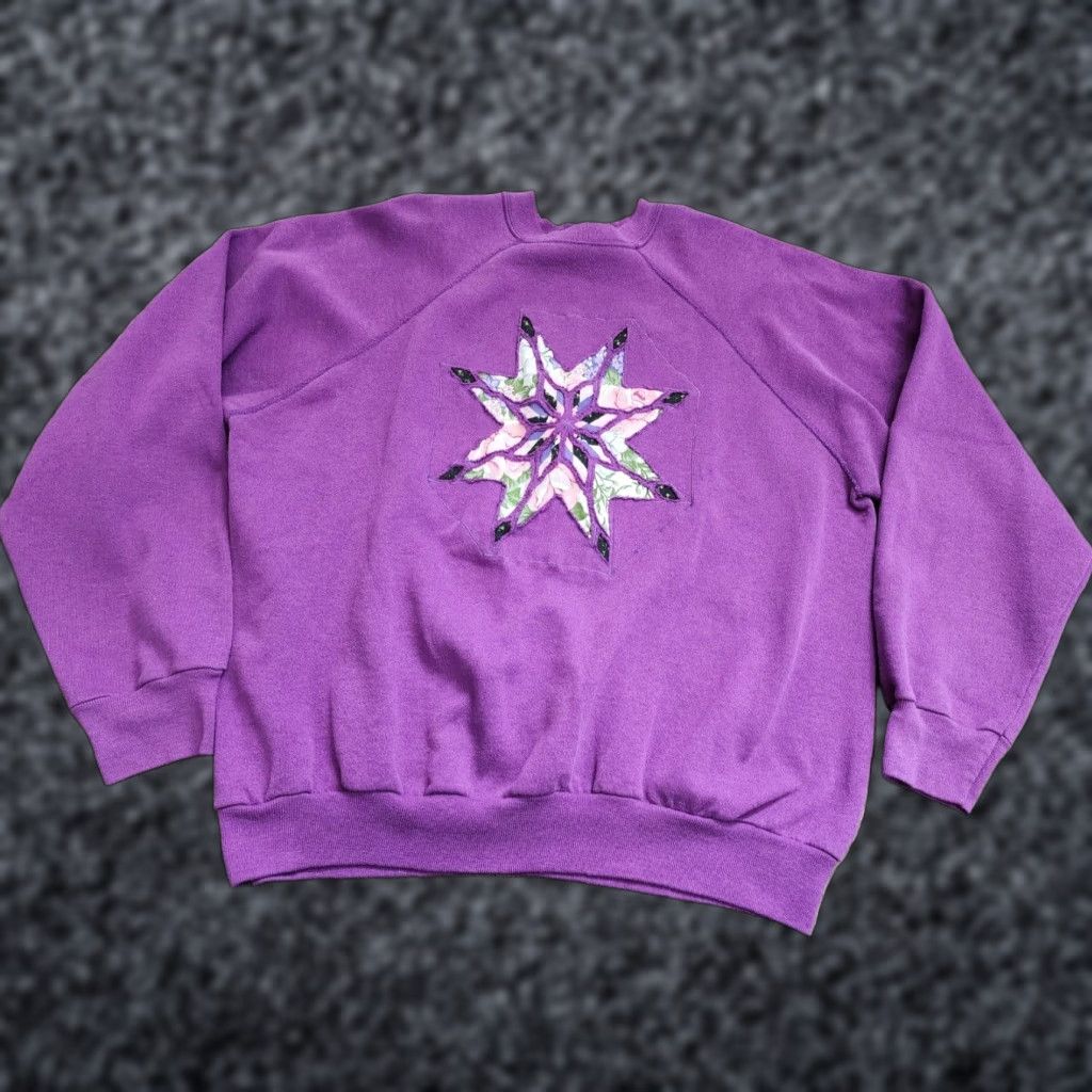 Tultex VINTAGE Tultex Floral Quilted Pattern Womens XL Purple Sweatshirt Size XL / US 12-14 / IT 48-50 - 1 Thumbnail