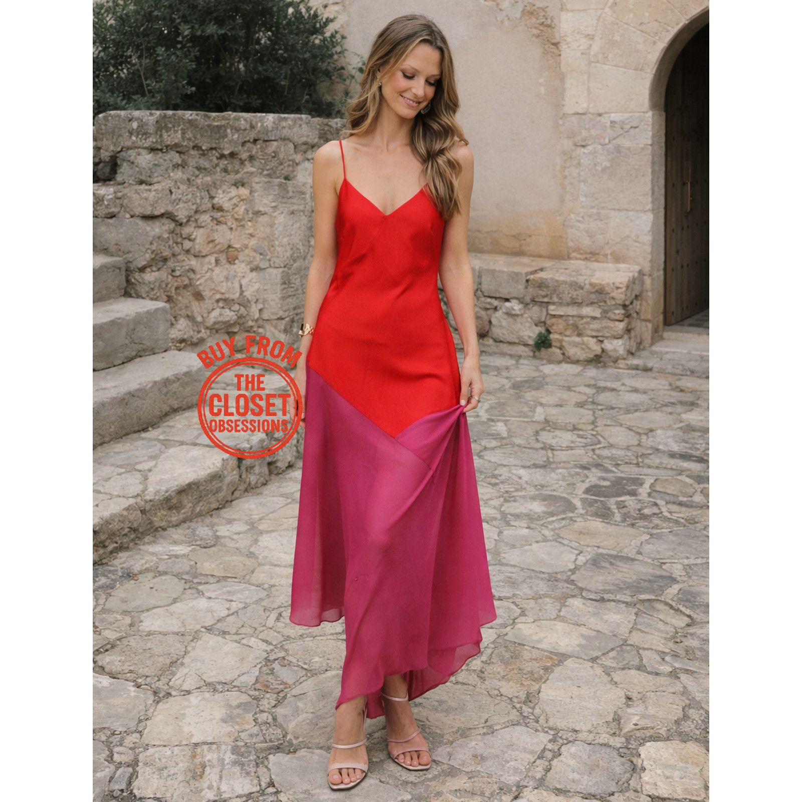 Mango Mango Red Pink Colorblock Asymmetrical Maxi Dress NWT Size M / US 6-8 / IT 42-44 - 12 Thumbnail