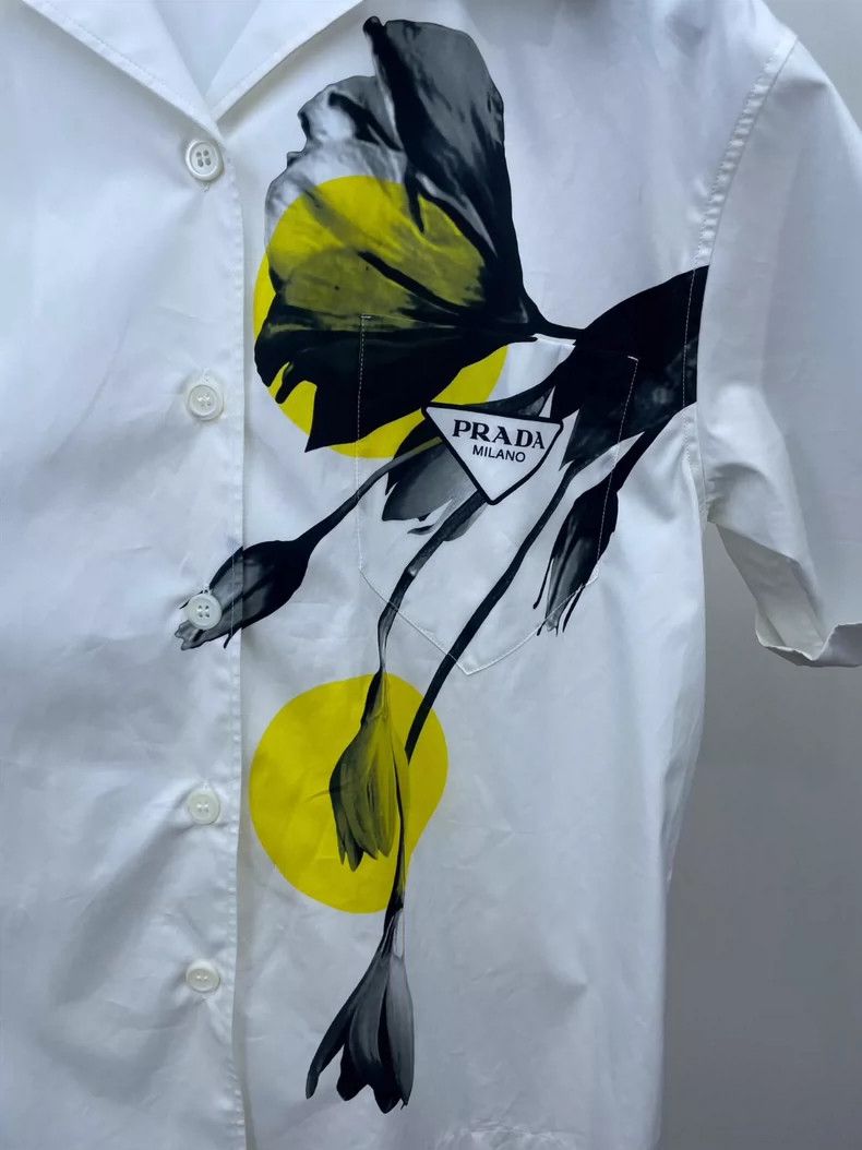 Prada Prada Ink-printed short-sleeved shirt 2504-Nextarrow Size XS / US 0-2 / IT 36-38 - 3 Thumbnail