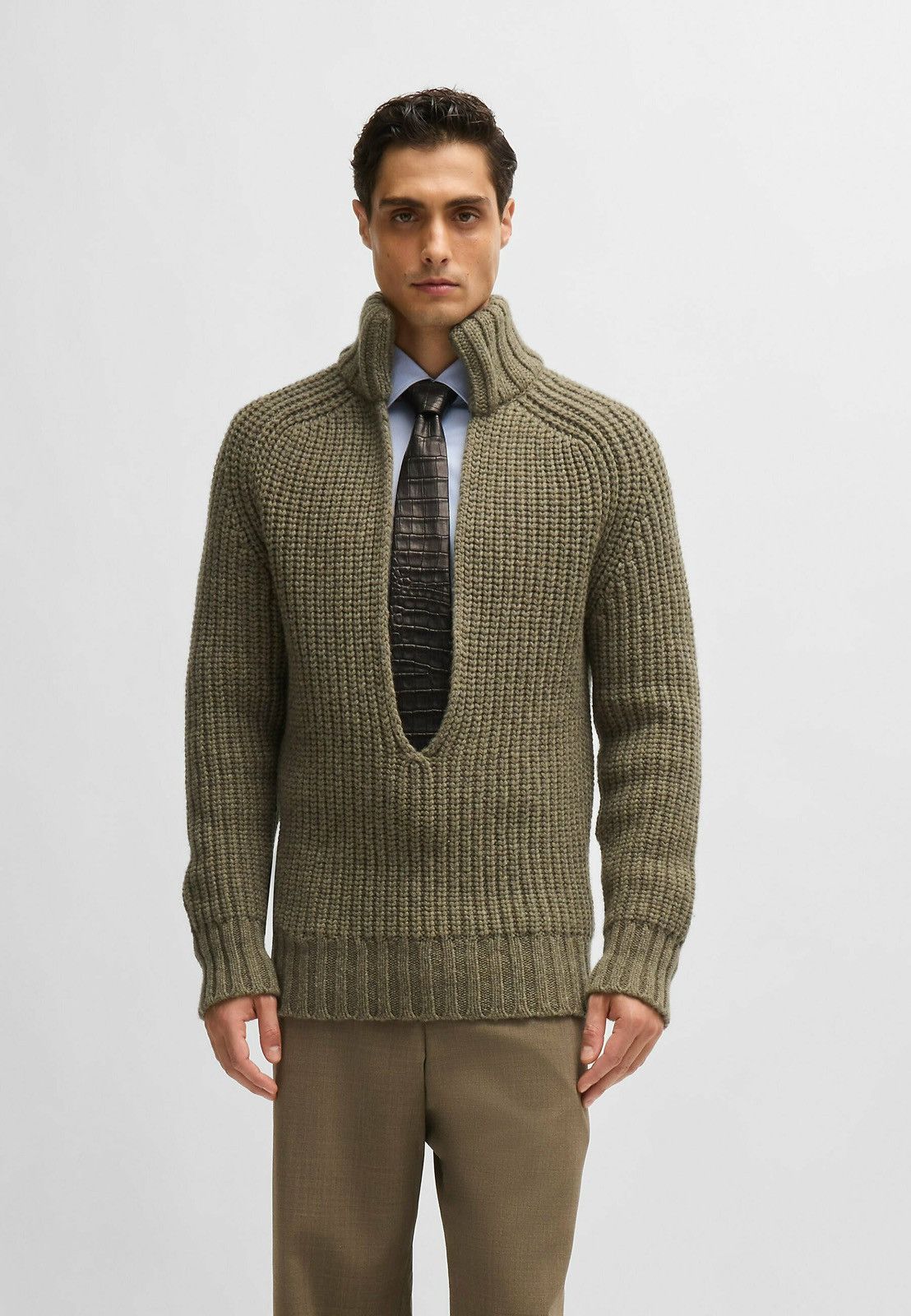Hugo Boss RRP 520$ NWT Boss Luxury Wool Chunky Knit Sweater Green Size US M / EU 48-50 / 2 - 2 Thumbnail