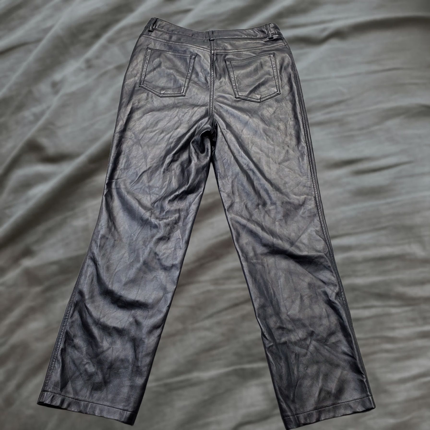 Vintage Maison d'Amélie Womens 10 Black Faux Leather Pants Flat Front Straight Leg Size 32" / US 10 / IT 46 - 1 Thumbnail