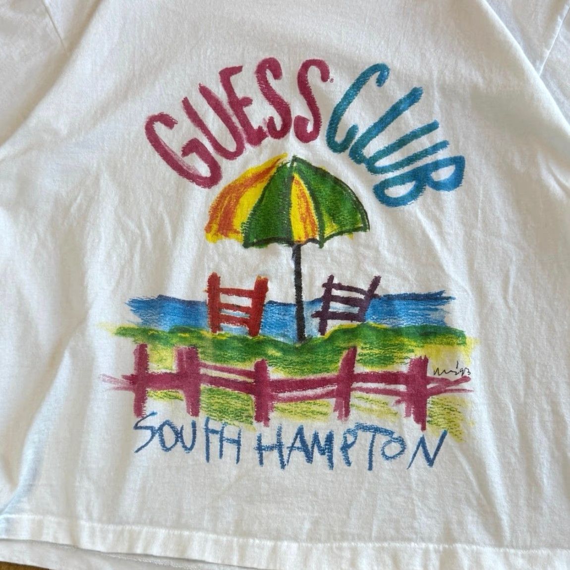 Guess VINTAGE Guess Club South Hampton T-Shirt OSFA Men L White 90s Beach 1993 USA Shirt Mens Size US L / EU 52-54 / 3 - 2 Thumbnail