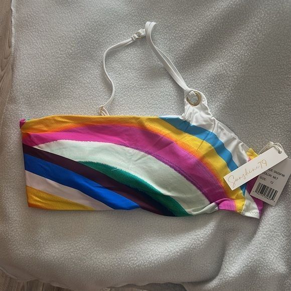 Designer Sunshine 79 Rainbow One Shoulder Swimsuit Bikini Top Size XL / US 12-14 / IT 48-50 - 3 Thumbnail