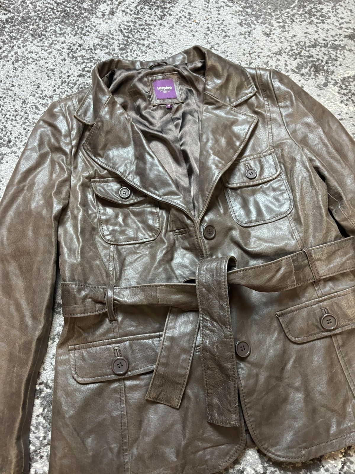 New Look × Vintage Y2K New Look Inspire Vintage Leather Brown Biker Jacket Size XXL / US 16-18 / IT 52-54 - 6 Thumbnail