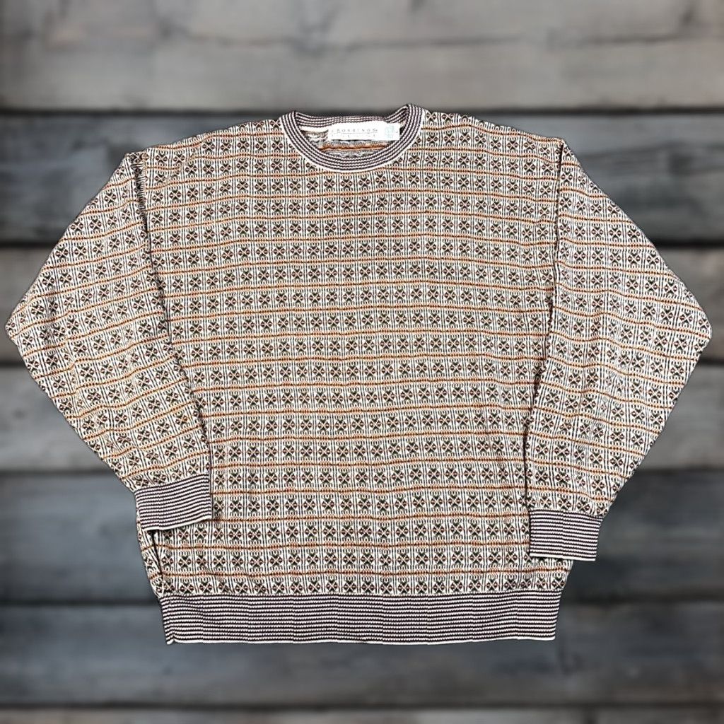 Vintage VINTAGE Geneco Geometric Pattern Sweater Adult Large Brown Chunky-Knit 90s Mens Size US L / EU 52-54 / 3 - 1 Thumbnail