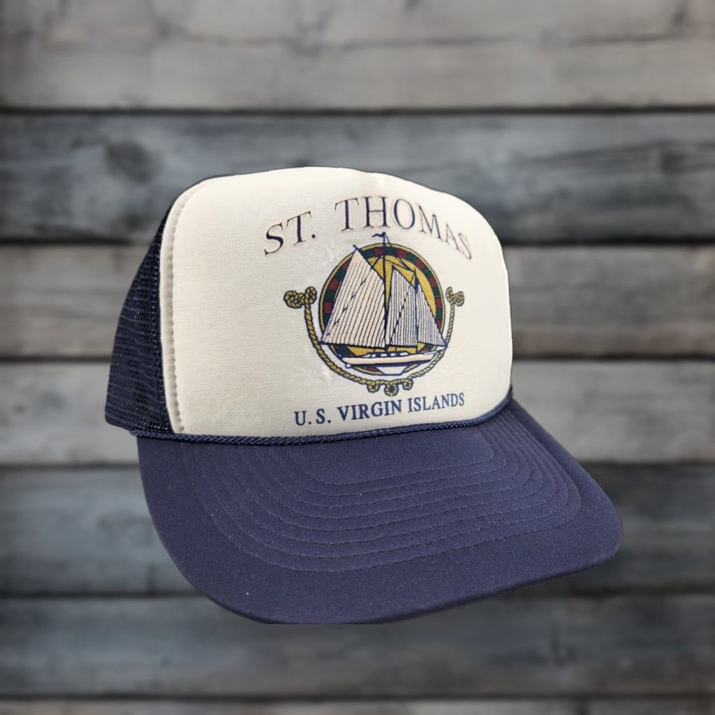 Vintage VINTAGE Nissin Trucker Hat Cap St. Thomas Virgin Islands Adjustible Men Blue 90s Mens Size ONE SIZE - 1 Thumbnail