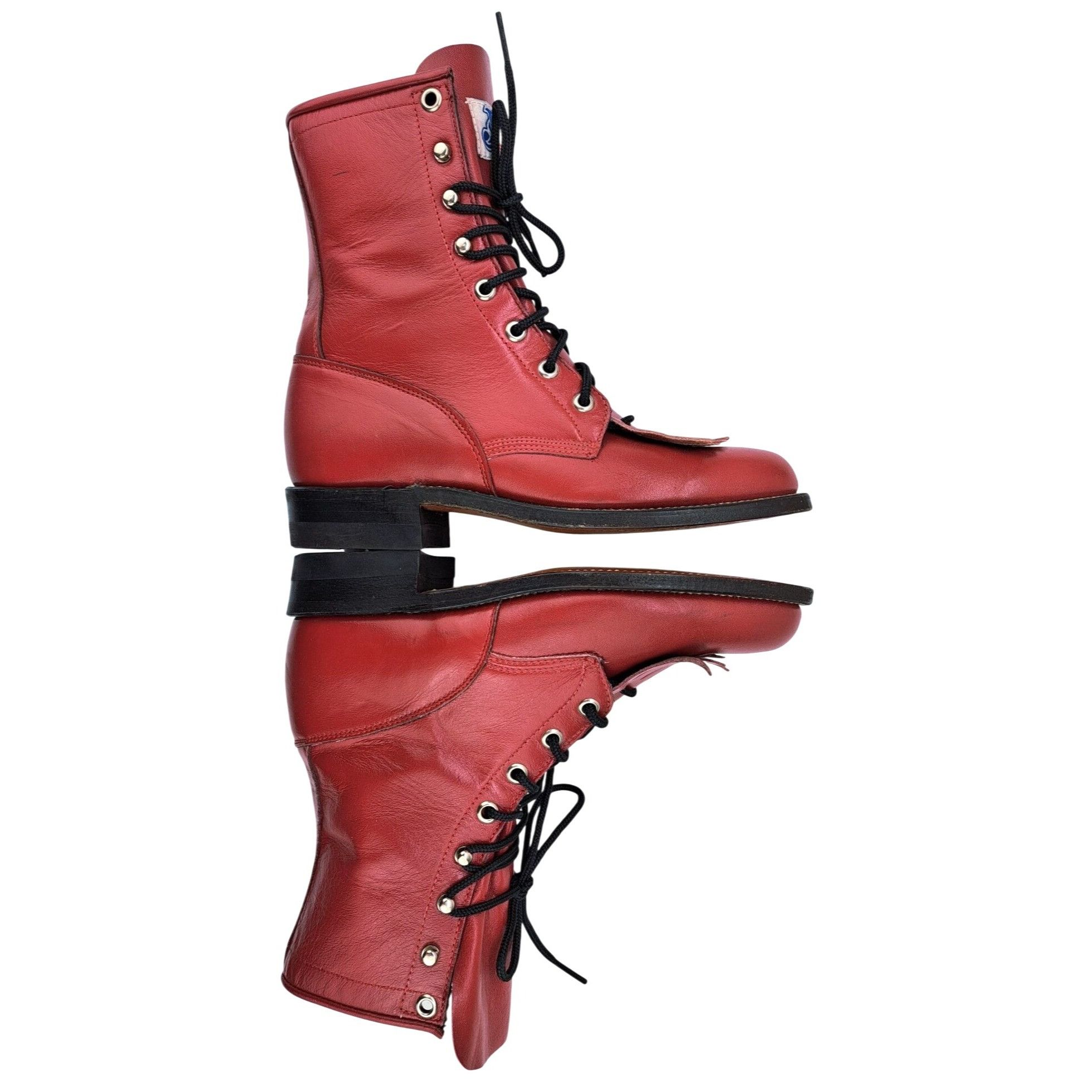 Justin Justin Women Red Leather Lace Up Roper Boots Size 5C Kiltie Size US 5 / IT 35 - 4 Thumbnail