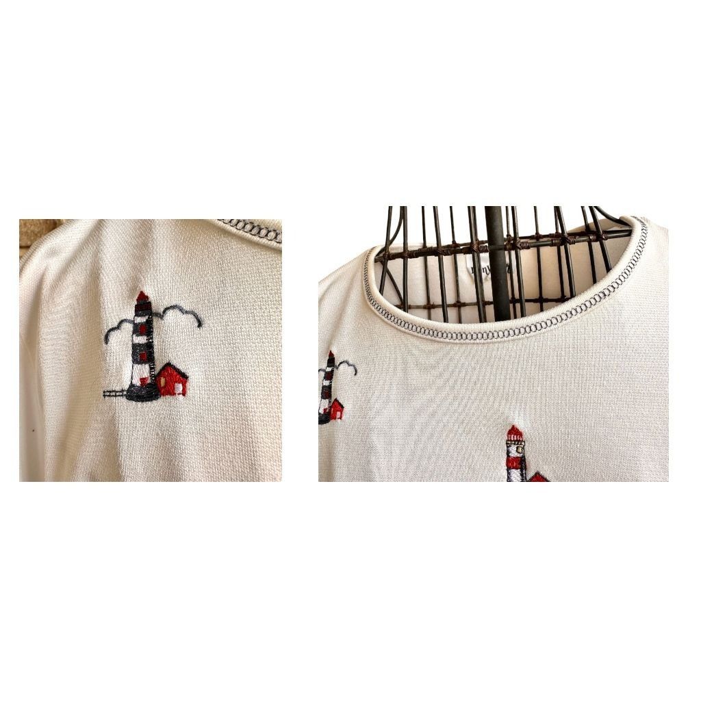Vintage VTG Bonworth Nautical Top Medium? White LIghthouses Size M / US 6-8 / IT 42-44 - 5 Thumbnail