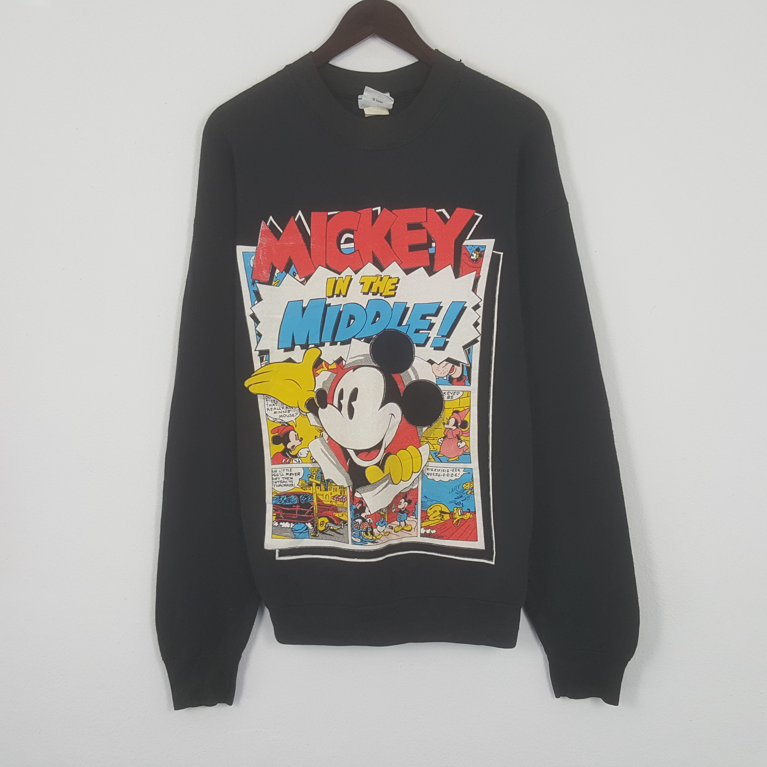 image of Cartoon Network x Mickey And Co Vintage Mickey In The Middle Sweatshirt in Black, Men's (Size Large