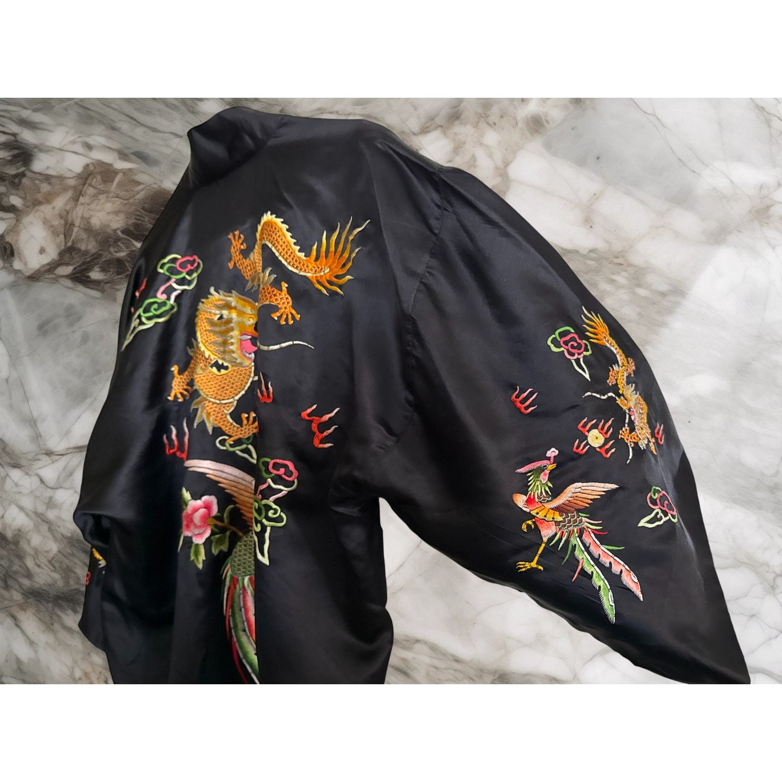 & Other Stories Golden Dragon Embroidered Kimono – Black Silk Size ONE SIZE - 5 Thumbnail