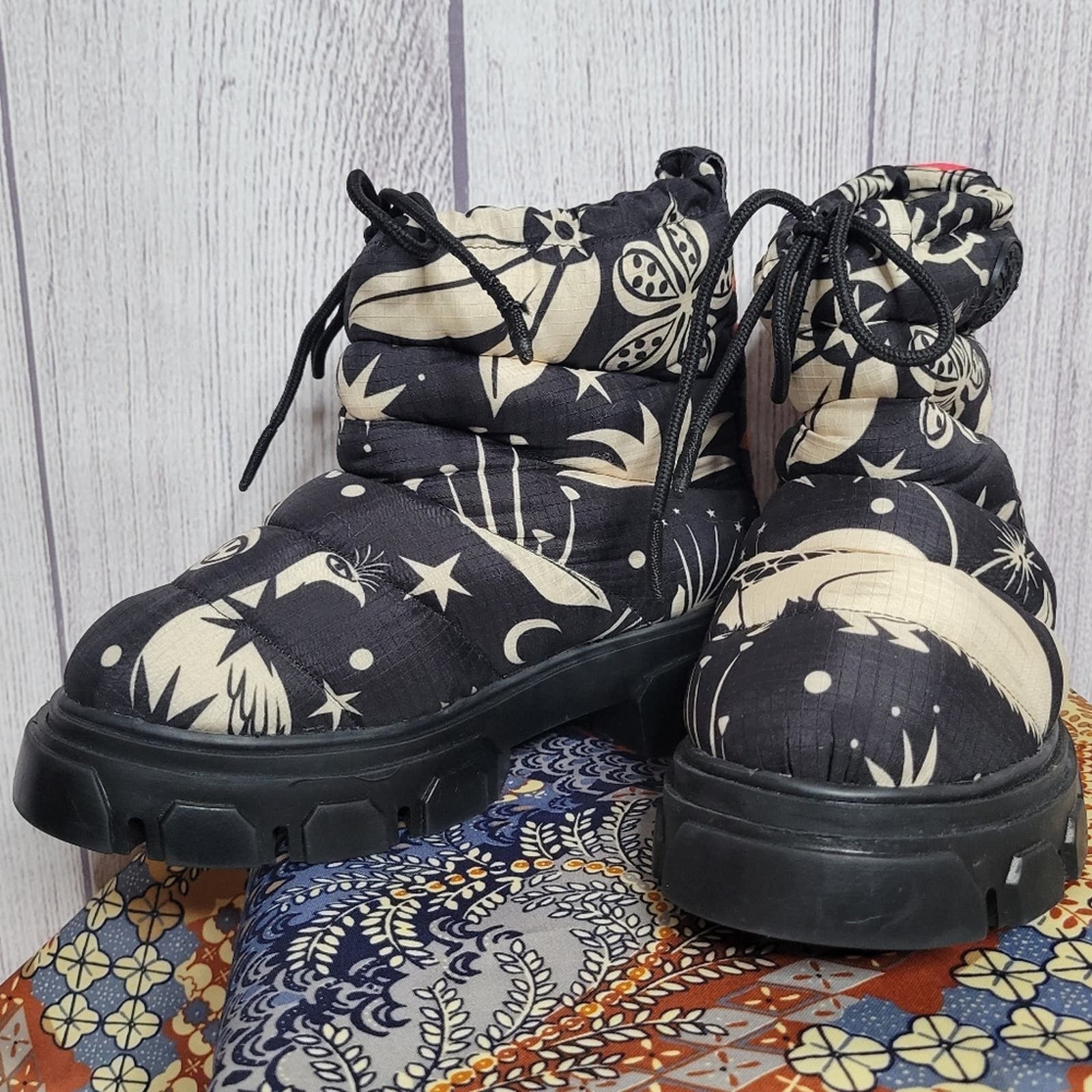 image of Farm Rio Puffer Booties W Lug Soles In Cerrado Black Sky, Women's (Size 8)
