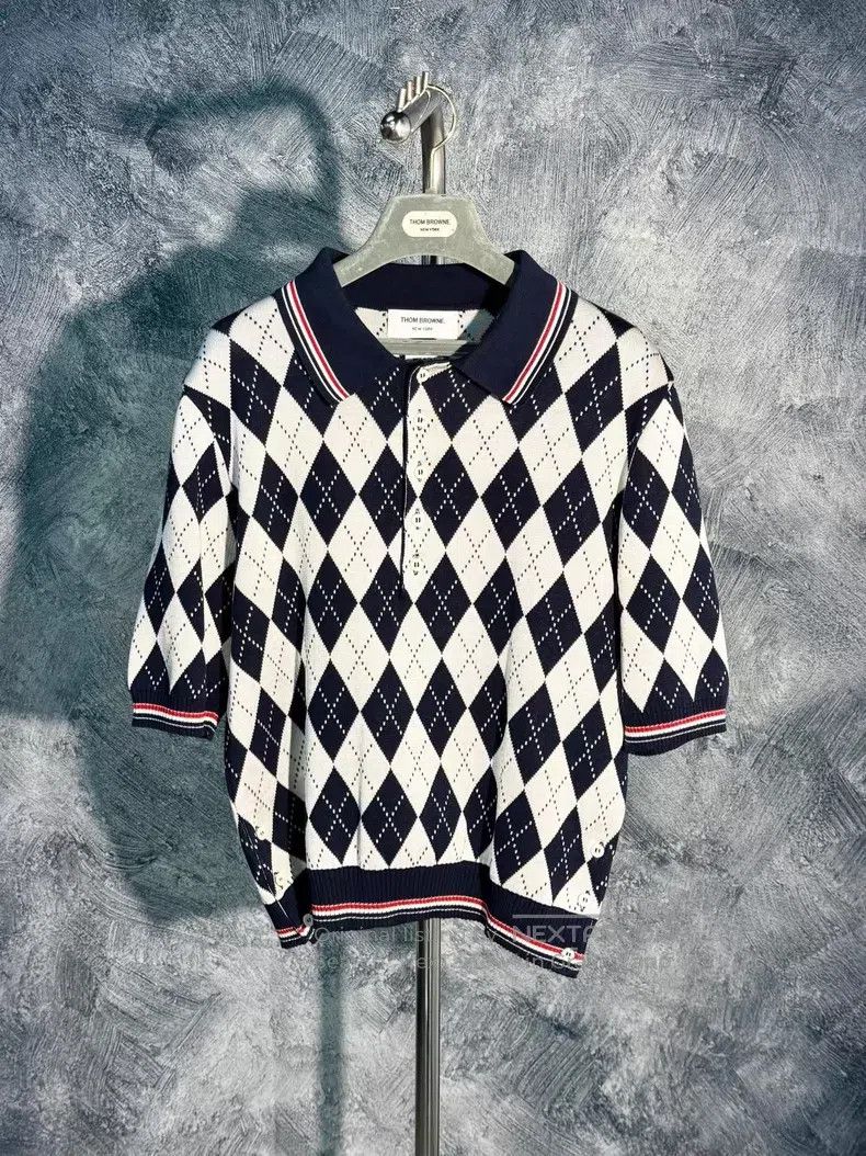 Thom Browne Thom Browne Navy Blue and White Diamond Pattern Men's Shor Size US M / EU 48-50 / 2 - 1 Thumbnail