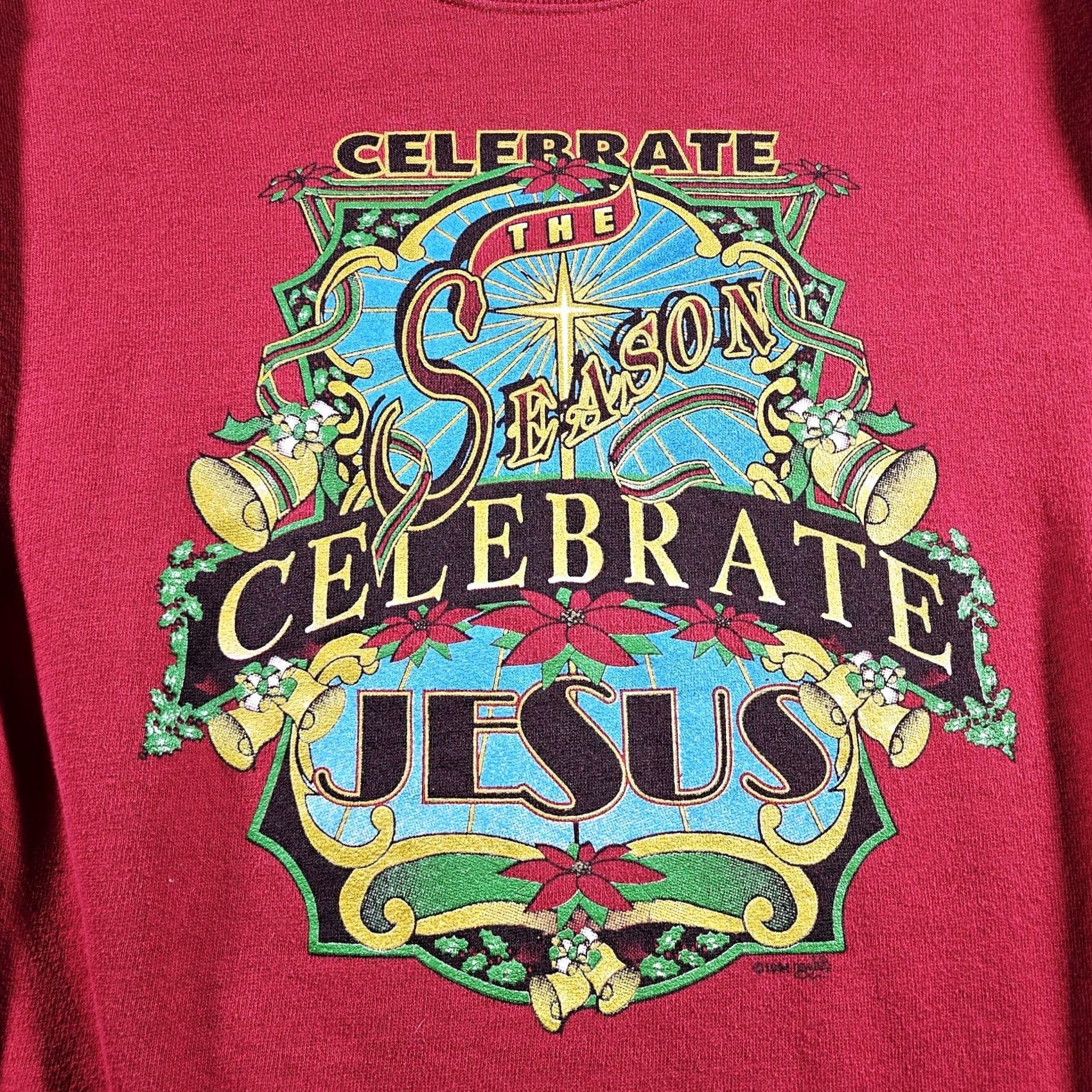 Lee VINTAGE Lee Sweatshirt Mens Large Red Celebrate Jesus Christmas Church USA 1991 Size US L / EU 52-54 / 3 - 2 Thumbnail