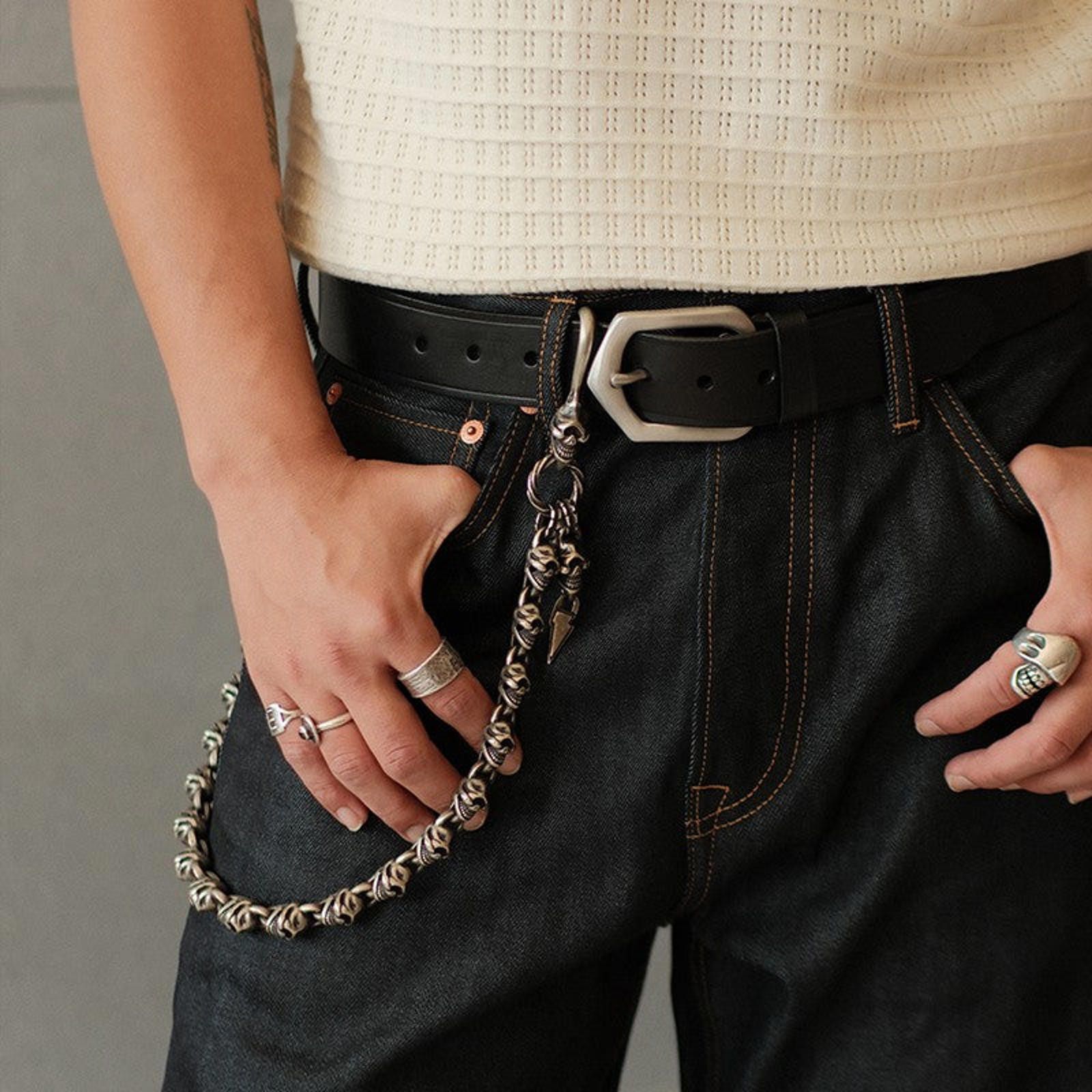 Japanese Brand Retro Veg-Tan Belt – Star Buckle, Frosted Cowhide Size ONE SIZE - 1 Thumbnail